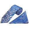 Mens Royal Blue Floral Silk Classic Tie and Pocket Square