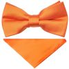 Pre Tied Orange Satin Boys Bow Tie and Pocket Square Set Age 4-7
