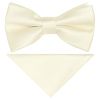 Pre Tied Off White Satin Boys Bow Tie and Pocket Square Set Age 4-7