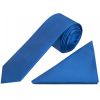 Plain Electric Blue Satin Skinny Men's Tie and Pocket Square Set