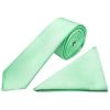 Plain Seafoam Green Boys Satin Skinny Tie and Piocket Square Set