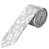 Men's Silver with White Floral Silk Skinny Tie 