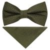 Pre Tied Olive Green Textured Boys Bow Tie and Pocket Square Set