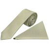 Plain Khaki Green Silk Skinny Boys Tie and Pocket Square Set