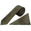 Plain Leaf Green Satin Skinny Boys Tie and Pocket Square Set