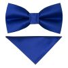Pre Tied Royal Blue Satin Boys Bow Tie and Pocket Square Set Age 4-7