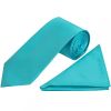 Plain Turquoise Satin Classic Men's Tie and Pocket Square Set