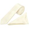 Plain Off White Satin Skinny Men's Tie and Pocket Square Set