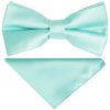 Pre Tied Plain Aqua Boys Bow Tie and Pocket Square Set Age 8-11