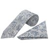 Silver and Blue Paisley Classic Men's Tie and Pocket Square Set