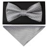 Handmade Silver And White Polka Dot Mens Bow Tie and Pocket Square Set