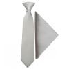 Pre Tied Silver Satin Boys Tie and Pocket Square Set Age 4-7