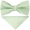 Pre Tied Pale Mint Satin Boys Bow Tie and Pocket Square Set