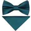 Pre Tied Dark Teal Satin Boys Bow Tie and Pocket Square Set Age 4-7