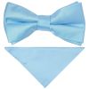 Pre Tied Sky Blue Satin Boys Bow Tie and Pocket Square Set