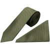 Olive Green Boys Textured Skinny Tie and Pocket Square Set