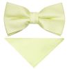 Pre Tied Plain Willow Green Satin Boys Bow Tie and Pocket Square Set
