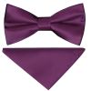 Pre Tied Plum Satin Boys Bow Tie and Pocket Square Set