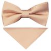 Pre Tied Light Peach Satin Silk Boys Bow Tie and Pocket Square Set