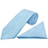Plain Sky Blue Satin Classic Men's Tie and Pocket Square Set