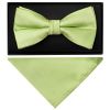 Plain Light Sage Handmade Mens Bow Tie and Pocket Square Set