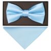 END OF SEASON Plain Sky Blue Handmade Mens Bow Tie and Pocket Square Set