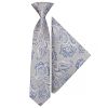 Pre Tied Silver and Blue Paisley Boys Tie and Pocket Square Set Age 4-7