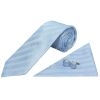 Mens Dusty Blue Textured Stripe Silk Classic Tie Pocket Square and Cufflinks Box Set