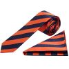 Navy and Orange Striped Skinny Men's Tie and Pocket Square Set
