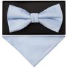 Plain Dusty Blue Handmade Mens Bow Tie and Pocket Square Set