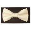 Plain Ivory Hand Made Mens Bow Tie and Pocket Square Set