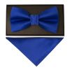 Plain Royal Blue Hand Made Mens Bow Tie and Pocket Square Set