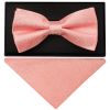 Plain Pink Textured Silk Mens Bow Tie and Pocket Square Set