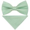 Pre Tied Green Textured Silk Boys Bow Tie and Pocket Square Set