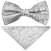 Pre Tied Silver Floral Boys Bow Tie and Pocket Square Set