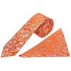 Mens Orange Floral Silk Skinny Tie and Pocket Square