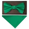 Plain Emerald Green Hand Made Mens Bow Tie and Pocket Square Set