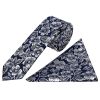 Mens Navy Floral Silk Skinny Tie and Pocket Square