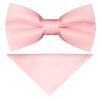 Pre Tied Blush Pink Satin Boys Bow Tie and Pocket Square Set