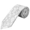 Men's Silver with White Floral Silk Classic Tie and Pocket Square