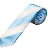Sky Blue and White Striped Skinny Boys Tie and Pocket Square Set