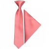 Pre Tied Light Coral Pink Satin Boys Tie and Pocket Square Set Age 4-7