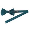 Pre Tied Dark Teal Satin Boys Bow Tie and Pocket Square Set