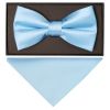 Plain Sky Blue Handmade Mens Bow Tie and Pocket Square Set