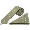 Kahki Green Large White Spot Skinny Men's Tie and Pocket Square Set