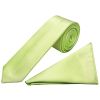 Plain Avocado Green Satin Skinny Men's Tie and Pocket Square Set