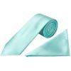 Plain Aqua Satin Classic Men's Tie and Pocket Square Set