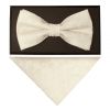 Ivory Floral Handmade Mens Bow Tie and Pocket Square Set