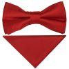 Pre Tied Scarlet Red Satin Boys Bow Tie and Pocket Square Set
