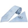 Mens Light Blue Textured Stripe Silk Classic Tie Pocket Square and Cufflinks Box Set